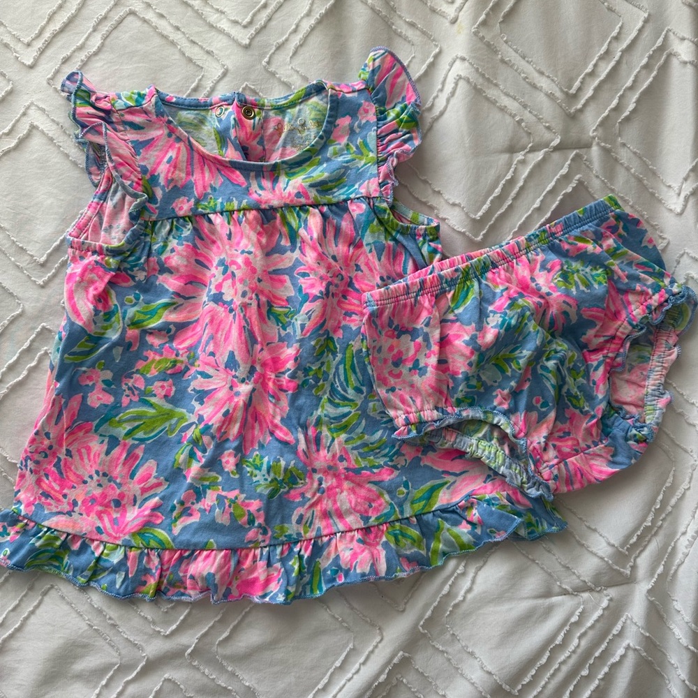 Lilly Pulitzer Pink and Blue Floral Kids Blouse Set